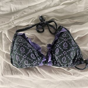 Floral Print Halter Bikini Top - Purple and Blue